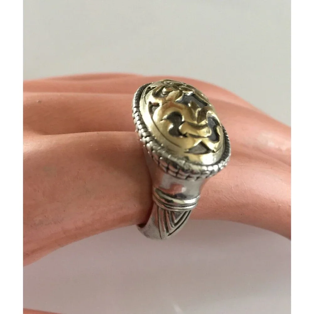 New Signed John  Hardy Sterling Silver & 18K Yellow Gold  Ring Size 6.25